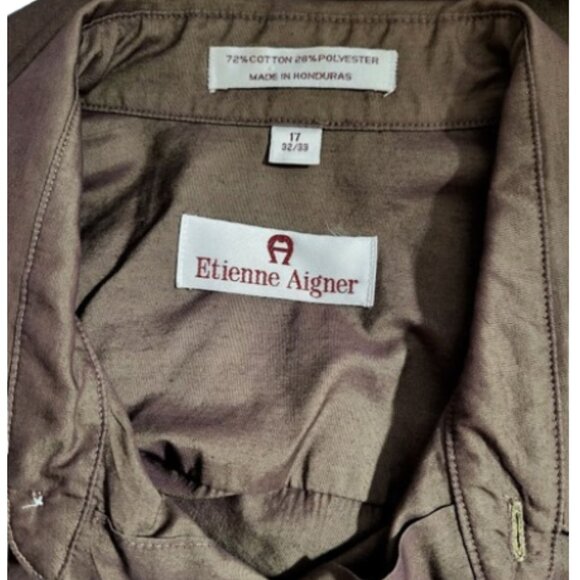 ETIENNE AIGNER Brown Cotton Blend Button-Down Dress Shirt - Men's Size 17 - Picture 4 of 4